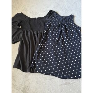 Lot Of XL Women's Mini Dresses Black Smocked And‎ Navy Polka Dot Dress